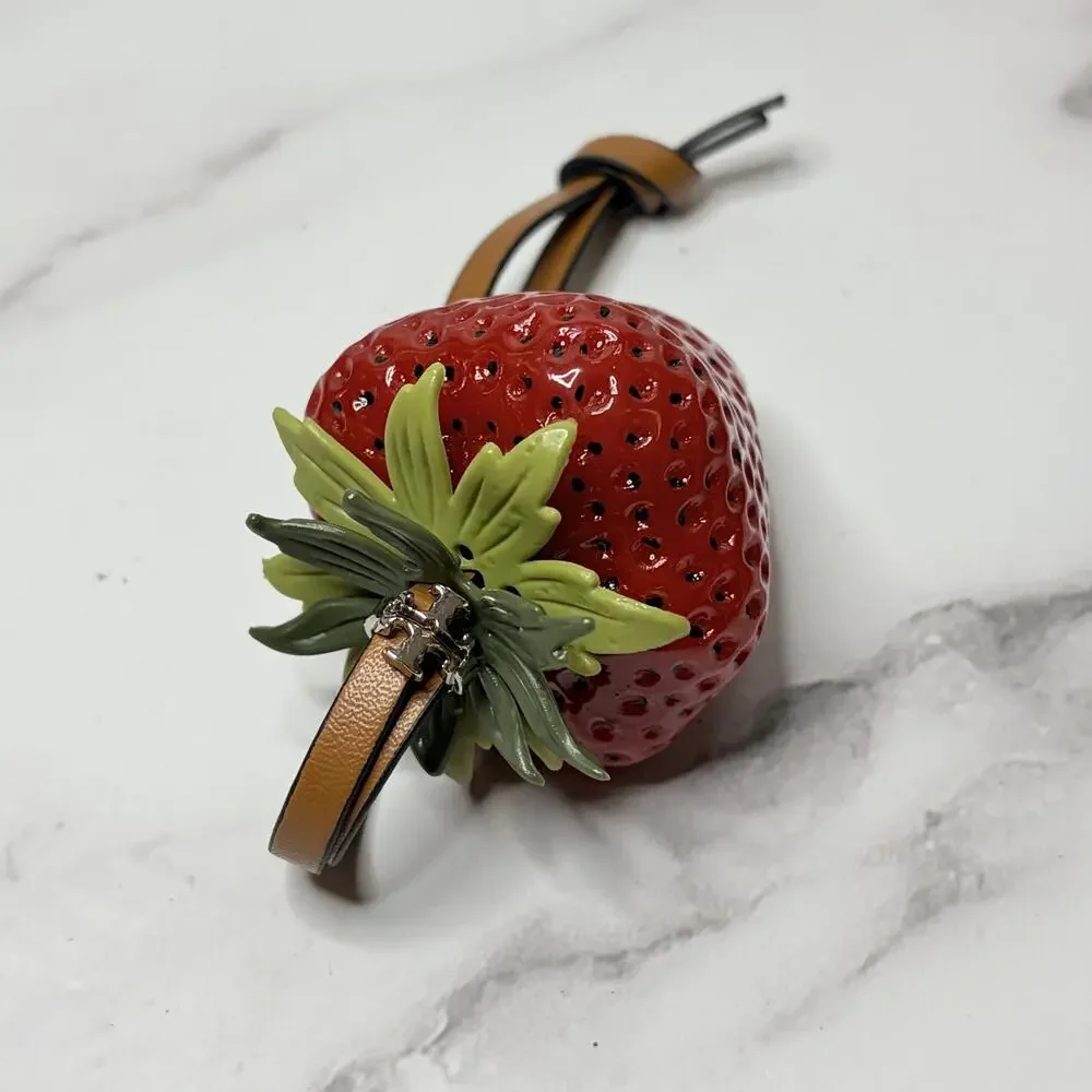 Tory Burch Red Strawberry Bag Charm w/ Leather Strap New Without Tags